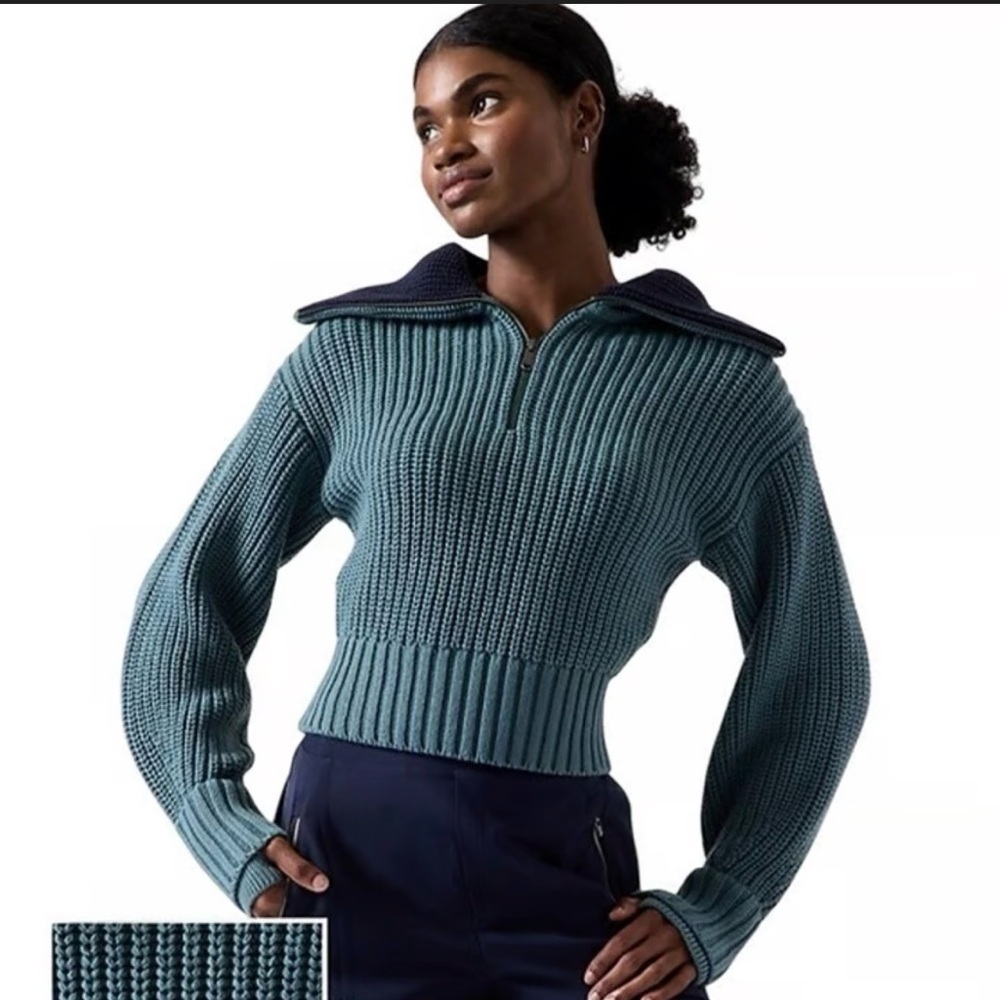 Athleta alder sweater in deep ocean Teal and Navy - Picture 2 of 6